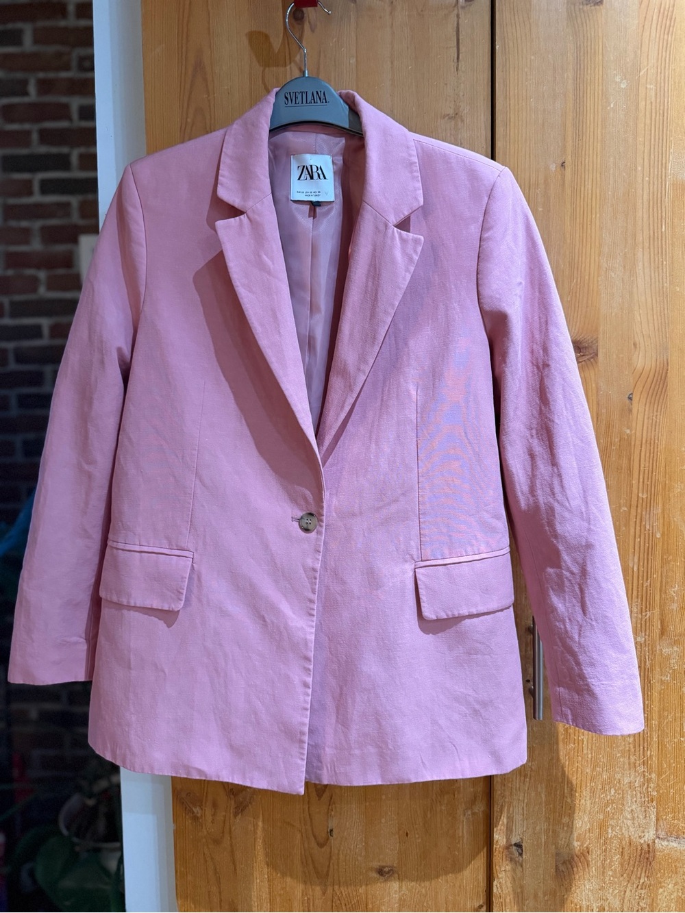 Zara Light Pink Single-Button Tailored Blazer